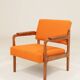 Vintage Orange Armchair Wool Upholstery Walnut Color Wood