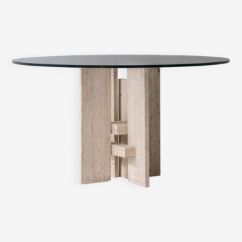 Travertine table with sculptural base designed and manufactured in the 1970s.