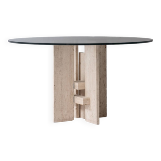 Travertine table with sculptural base designed and manufactured in the 1970s.