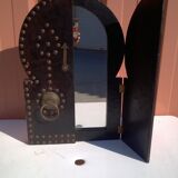 Miroir orientale cuir et clous 28x55cm