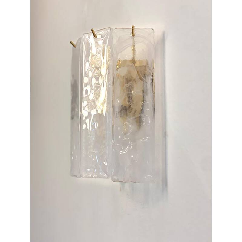 Set of Two Venied-White Alabastro Strips “Listelli” Murano Glass Gold 24k Wall Sconce by SimoEng