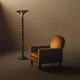 Art Deco floor lamp in oak, metal and glass, circa 1930