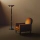 Art Deco floor lamp in oak, metal and glass, circa 1930