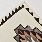 Off White & Brown Tribal Kilim Runner Rug, 101x388Cm