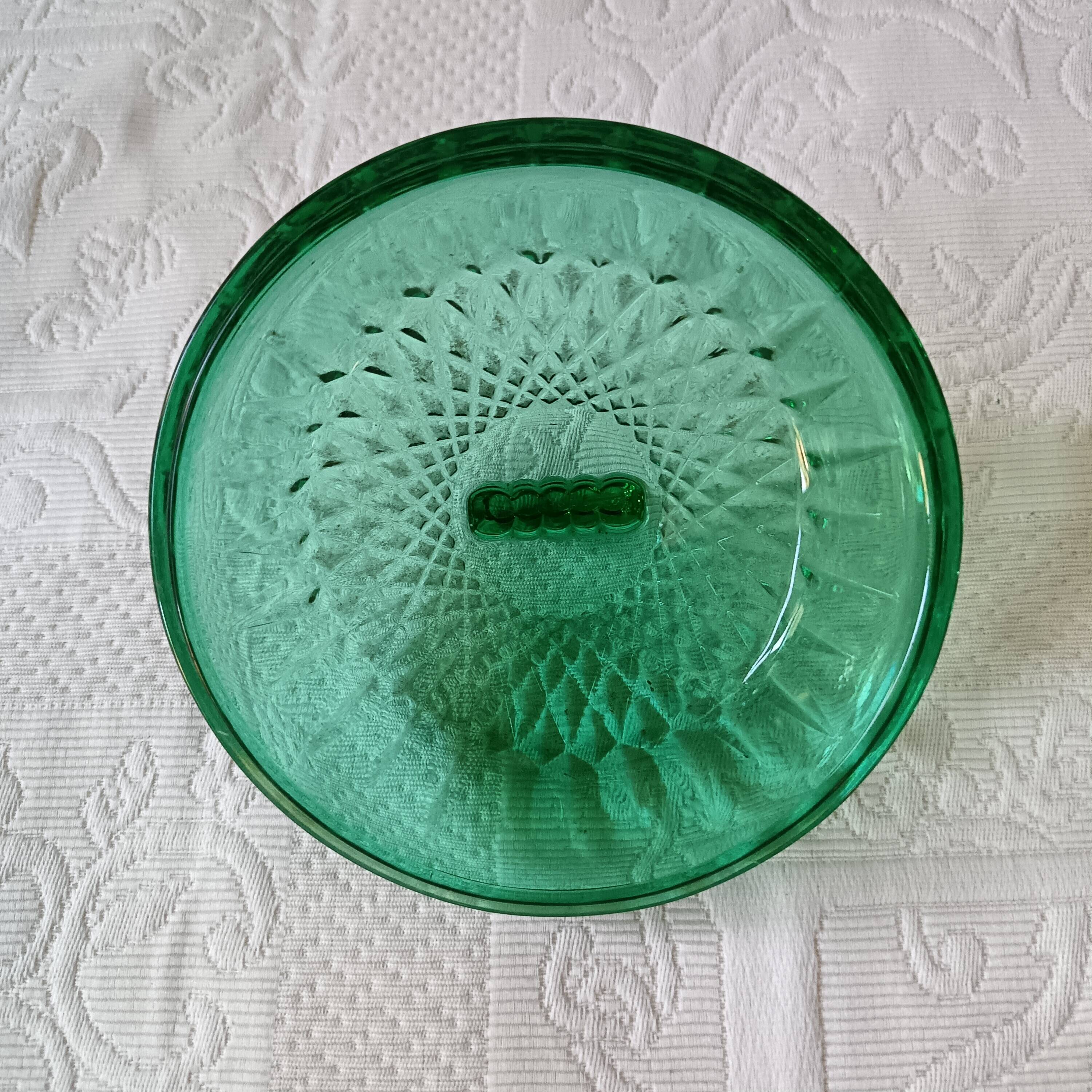 Vintage emerald green glass sugar bowl, Arcoroc France