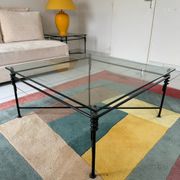 Large wrought iron and glass coffee table by Jacques Ducru