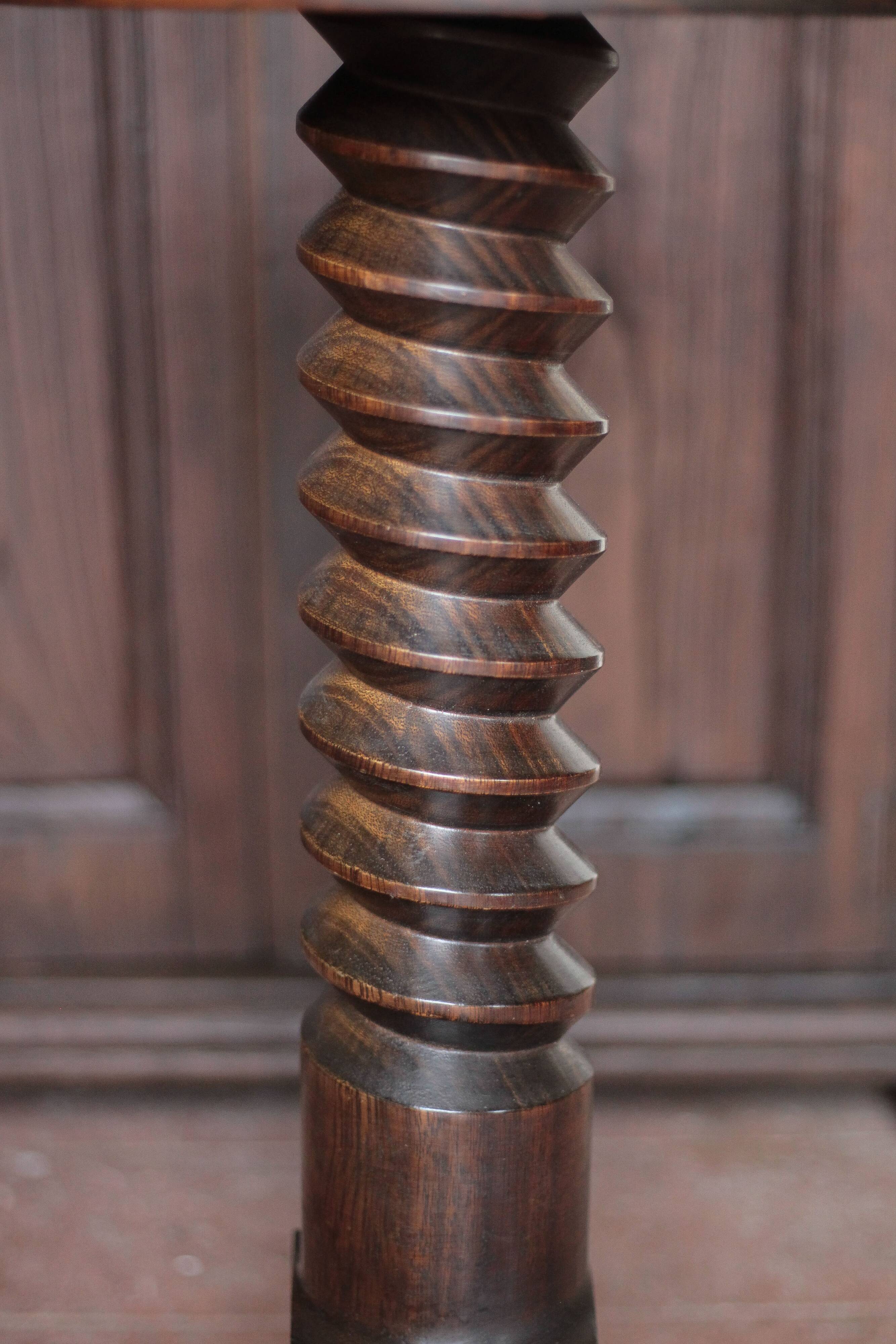 Vintage column, press screw column, wooden saddle, turned wooden foot