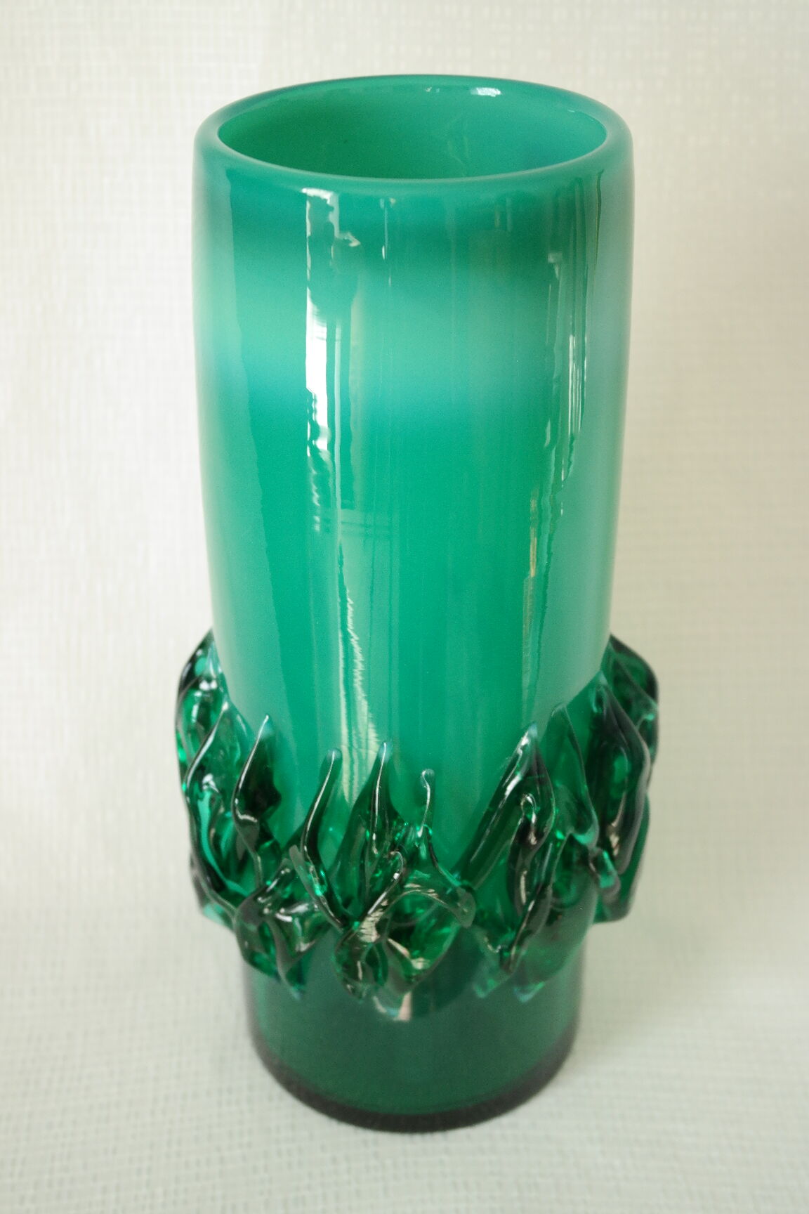 Vintage green blown glass vase, Poland