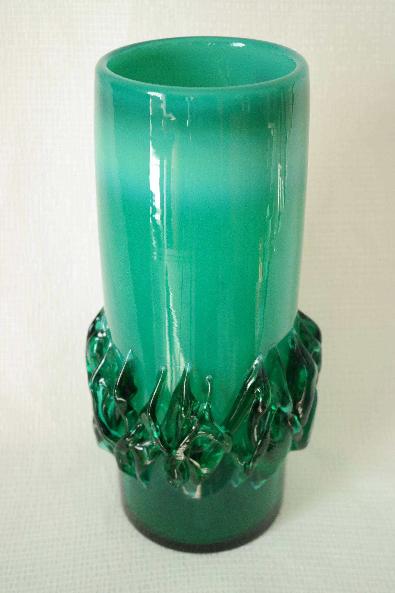 Vintage green blown glass vase, Poland