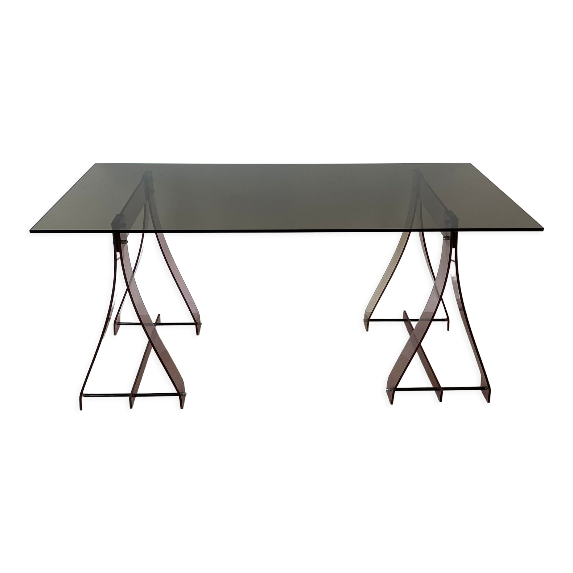 Office glass tray on trestles altuglass 1970s