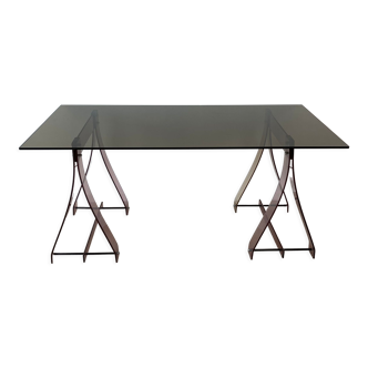 Office glass tray on trestles altuglass 1970s