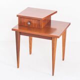 Vintage bedside table. Varnished wood. France, 1960s.