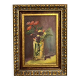 Peinture à l'huile ancienne nature morte bouquet de fleurs 20e siècle