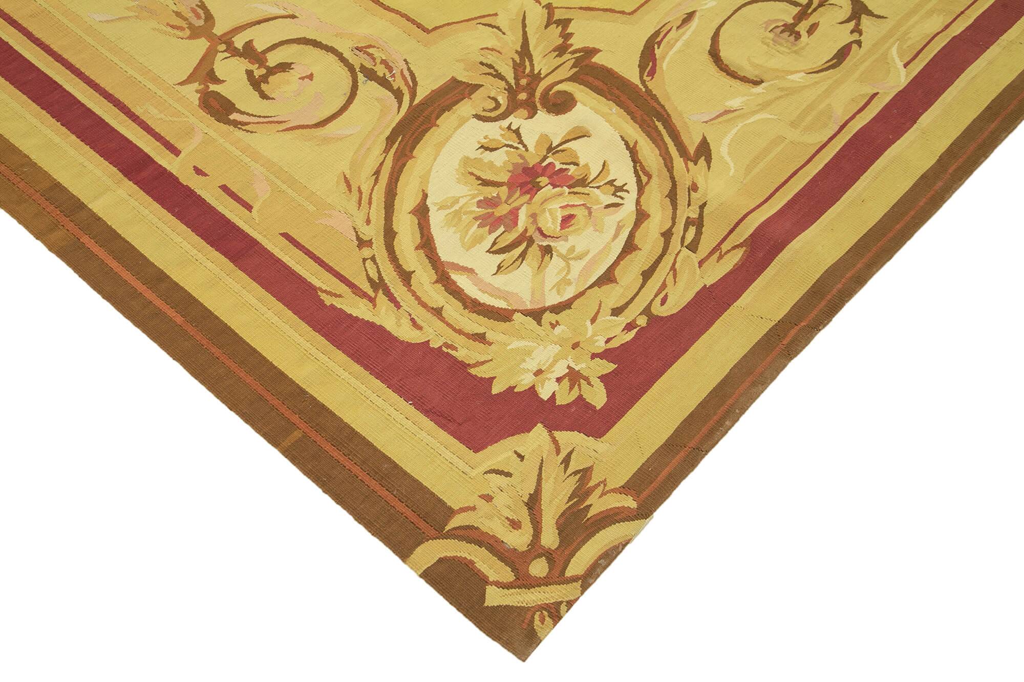 Handmade European Vintage Aubusson Kilim 260 cm x 368 cm