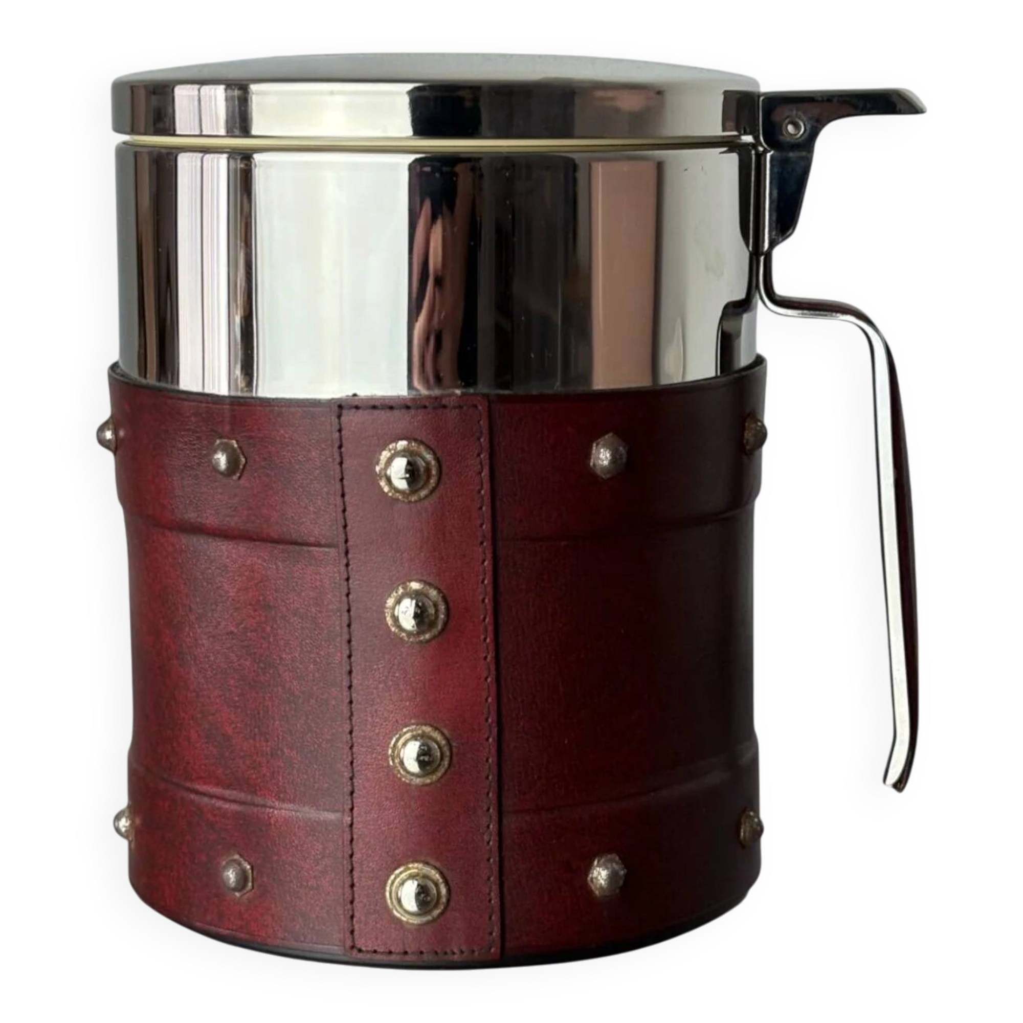 Regency leather & nails ice bucket, Italy, 1970s