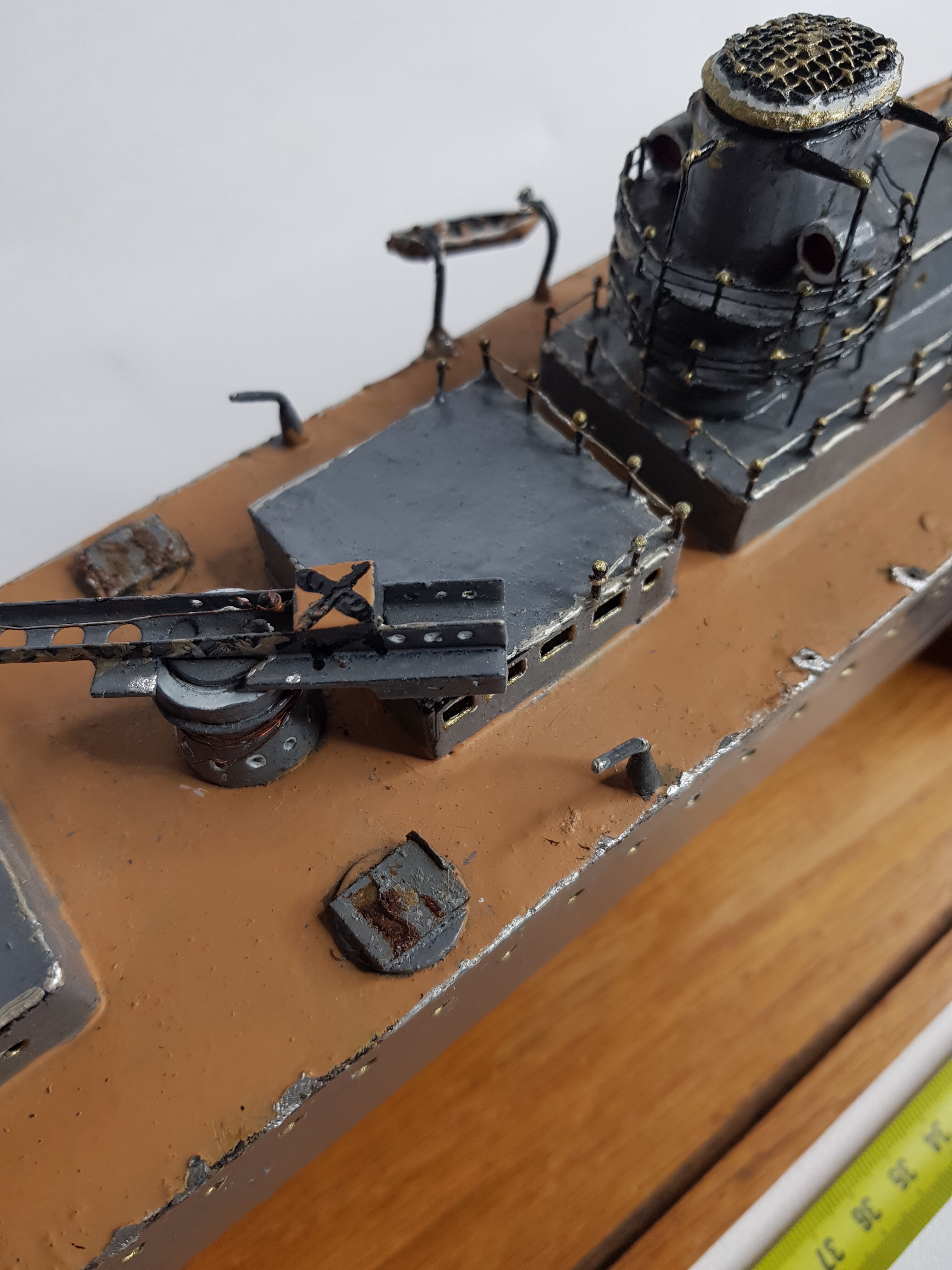 Warship model, metal cruiser "Emile Bertin" painted 90 cm with base