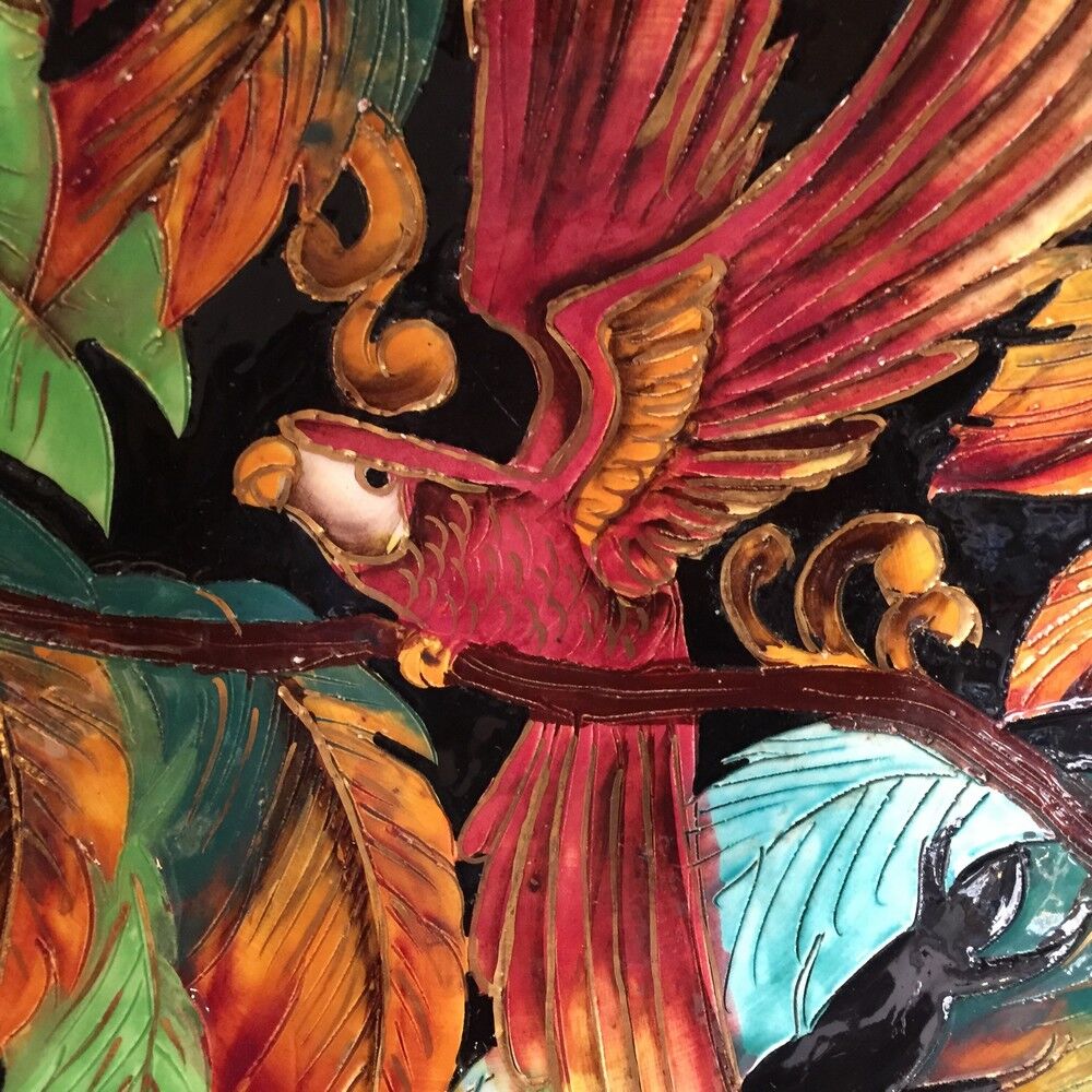 Fruit cup in vintage vallauris ceramic parrot foliage