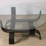 Vintage Fubo edition coffee table in curved wood and glass, 1970