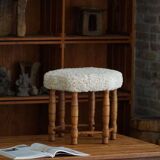 Modern Danish, a hexagonal oak stool, seat reupholstered in lambswool, 1950s.