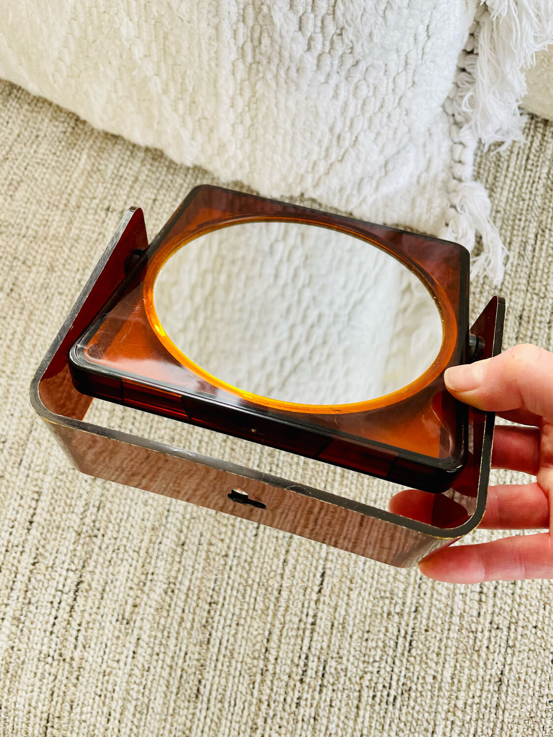 Vintage swivel mirror 70 ́s amber plastic
