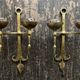 Pair of XXL torchlight sconces in golden beaten iron Italian work 1960