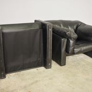 Moroso sofa set and armchairs in black leather, 1984