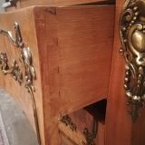 Curved chest of drawers in elm magnifying glass and bronze
