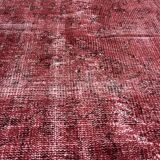 Distressed Turkish Narrow Runner 270 x 100 cm Wool Vintage rug, Over-dyed Red