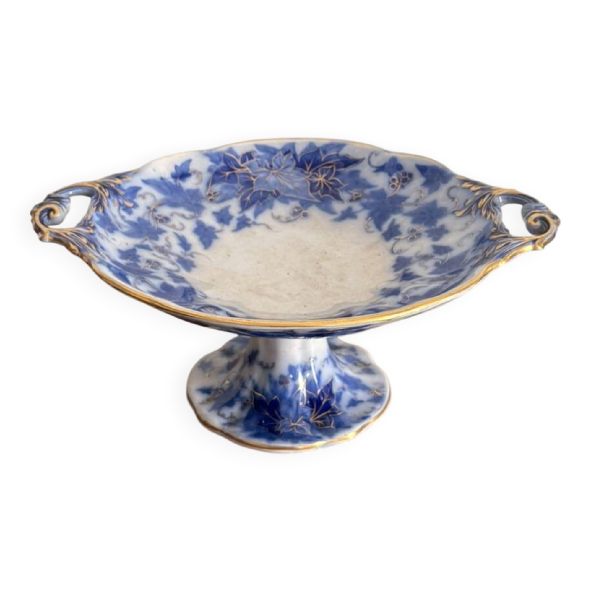 Blue faience shower footrest Bryonia H&C 19th Century Art Nouveau Hache Vierzon