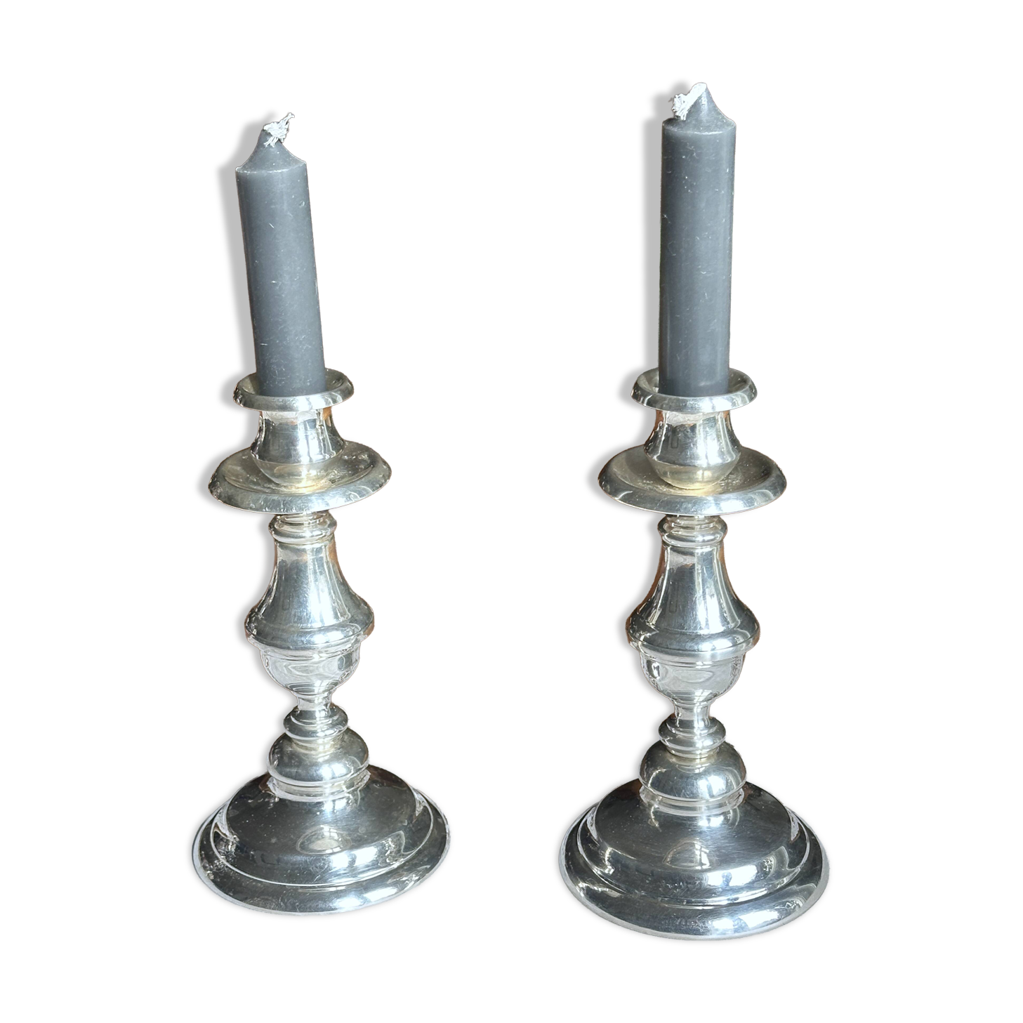 Pair of silver-plated candlesticks, silversmith Meurgey in Paris.