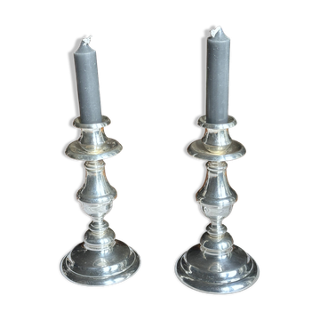 Pair of silver-plated candlesticks, silversmith Meurgey in Paris.
