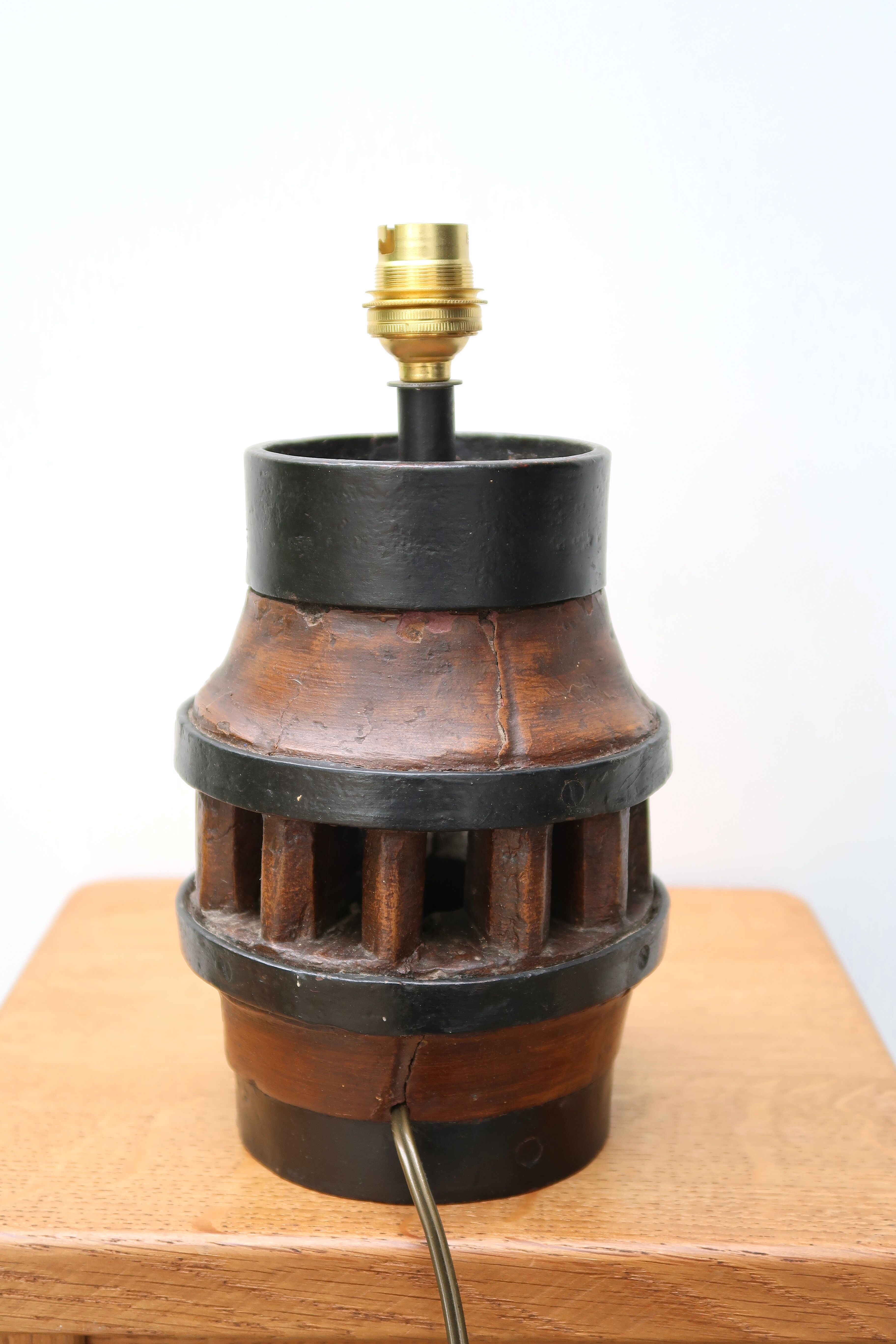 Folk art lamp base in wood and metal, 1970s