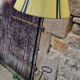 Tripod floor lamp, shelf and plant holder, vintage, 50s