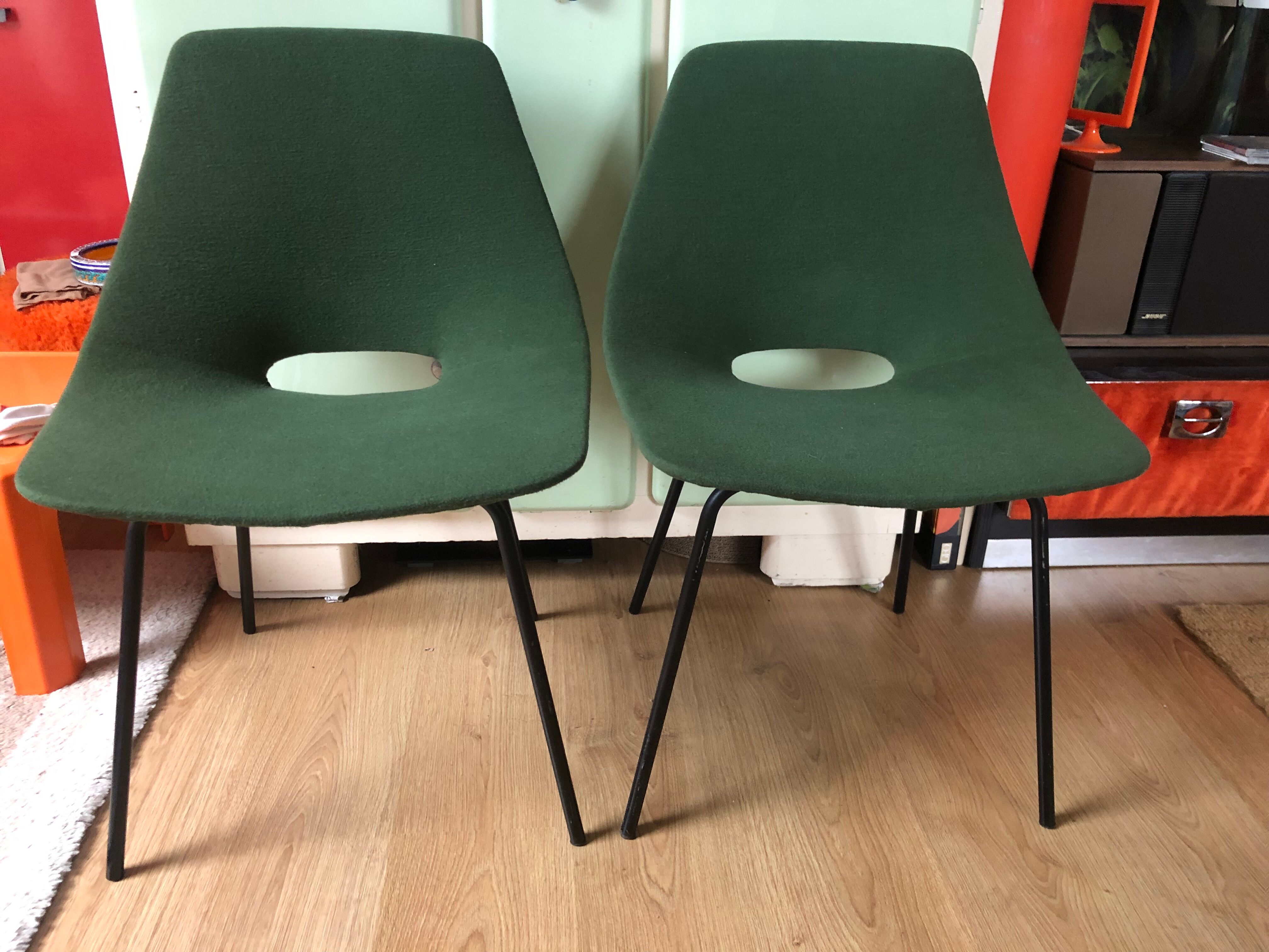 Pair of tonneau chairs by Guariche Pierre for Steiner. 50