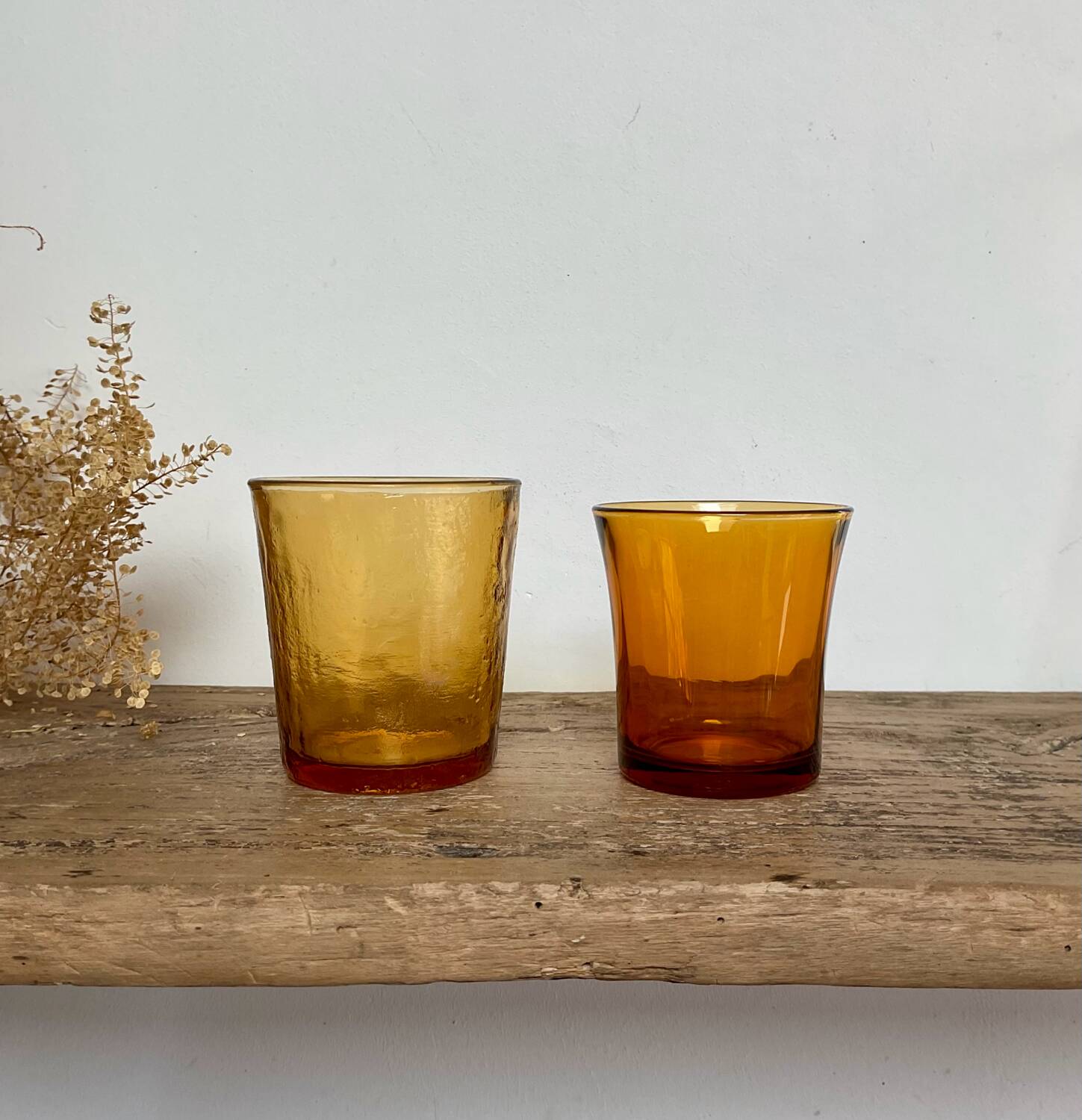 6 verres vintage ambre dépareillés