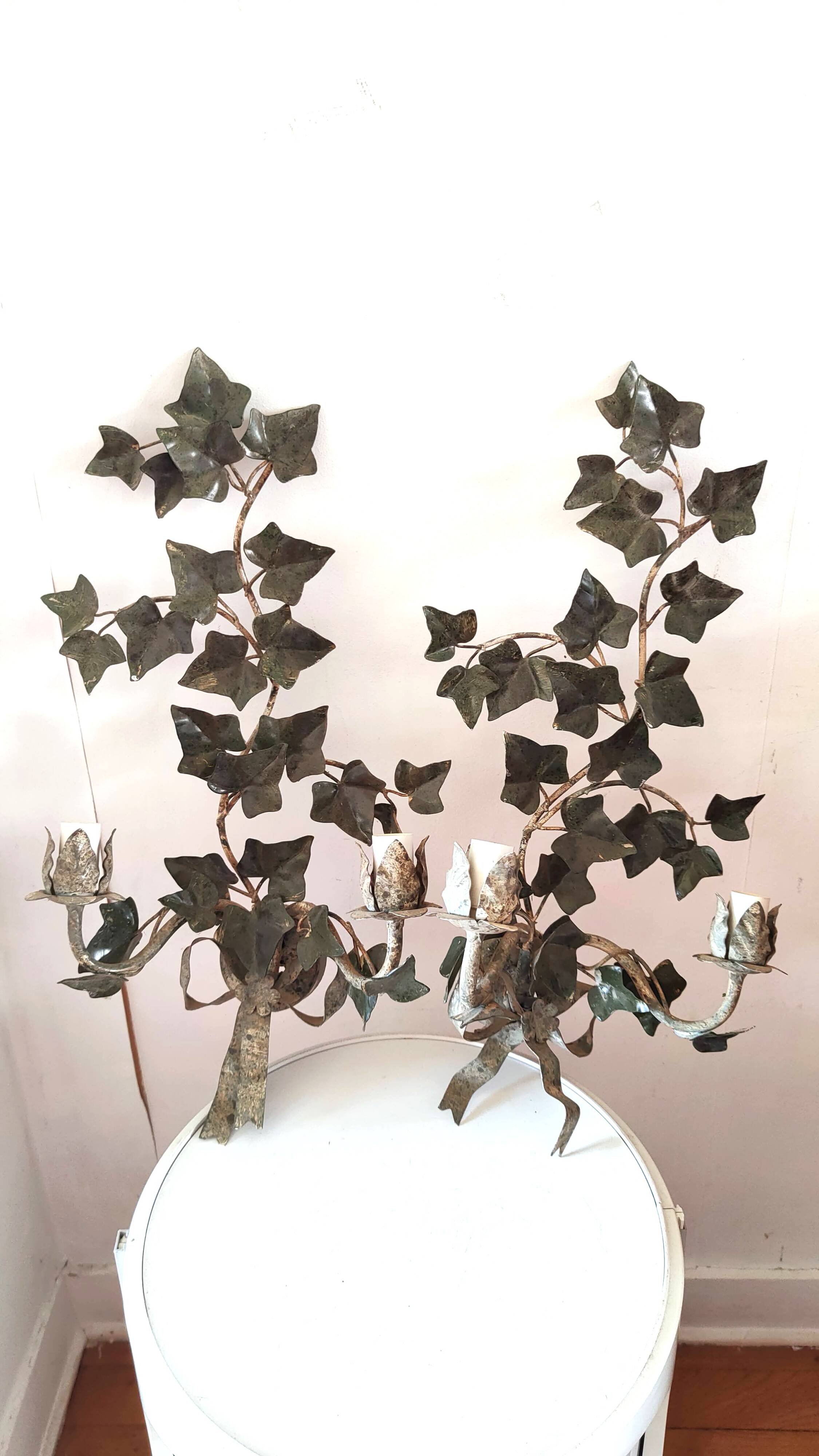 2 large metal leaf wall lights from the 70s and 80s