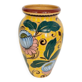 Art Deco Yellow Glazed Earthenware Vase with Futurist Floral Motifs, Italy