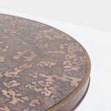 Vintage brutalist copper and wood round coffee table 1970s