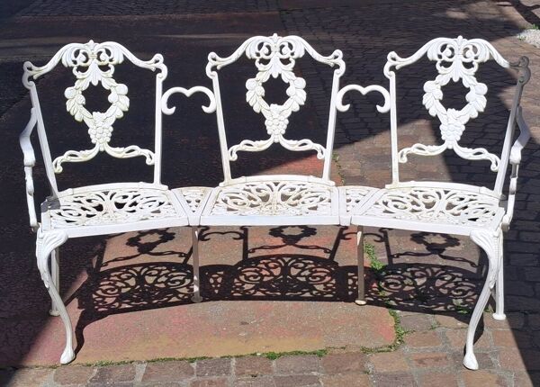 Grand banc de terrasse ou jardin, en fonte, déco vintage