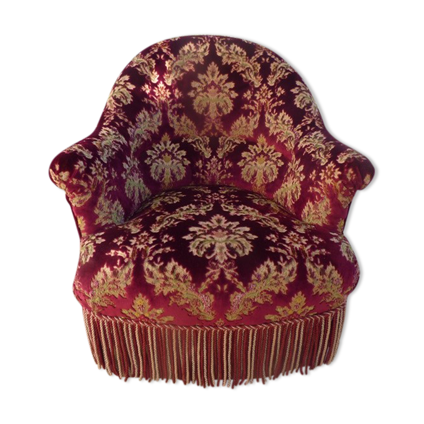 Velvet toad with backrest and firm seat in burgundy red color