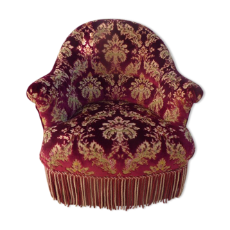 Crapaud velours avec dossier et assise ferme de couleur rouge bordeaux