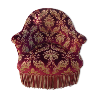 Velvet toad with backrest and firm seat in burgundy red color