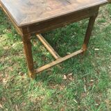 Table de ferme de cuisine en chêne et châtaignier XVIIIe avec deux tiroirs 196/87-78h