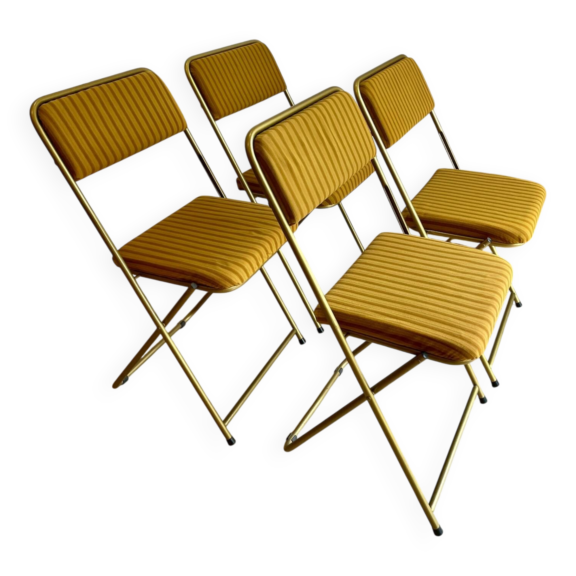 Set of 4 vintage Lafuma CHANTAZUR folding chairs from the 70s in mustard.