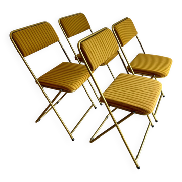 Set of 4 vintage Lafuma CHANTAZUR folding chairs from the 70s in mustard.