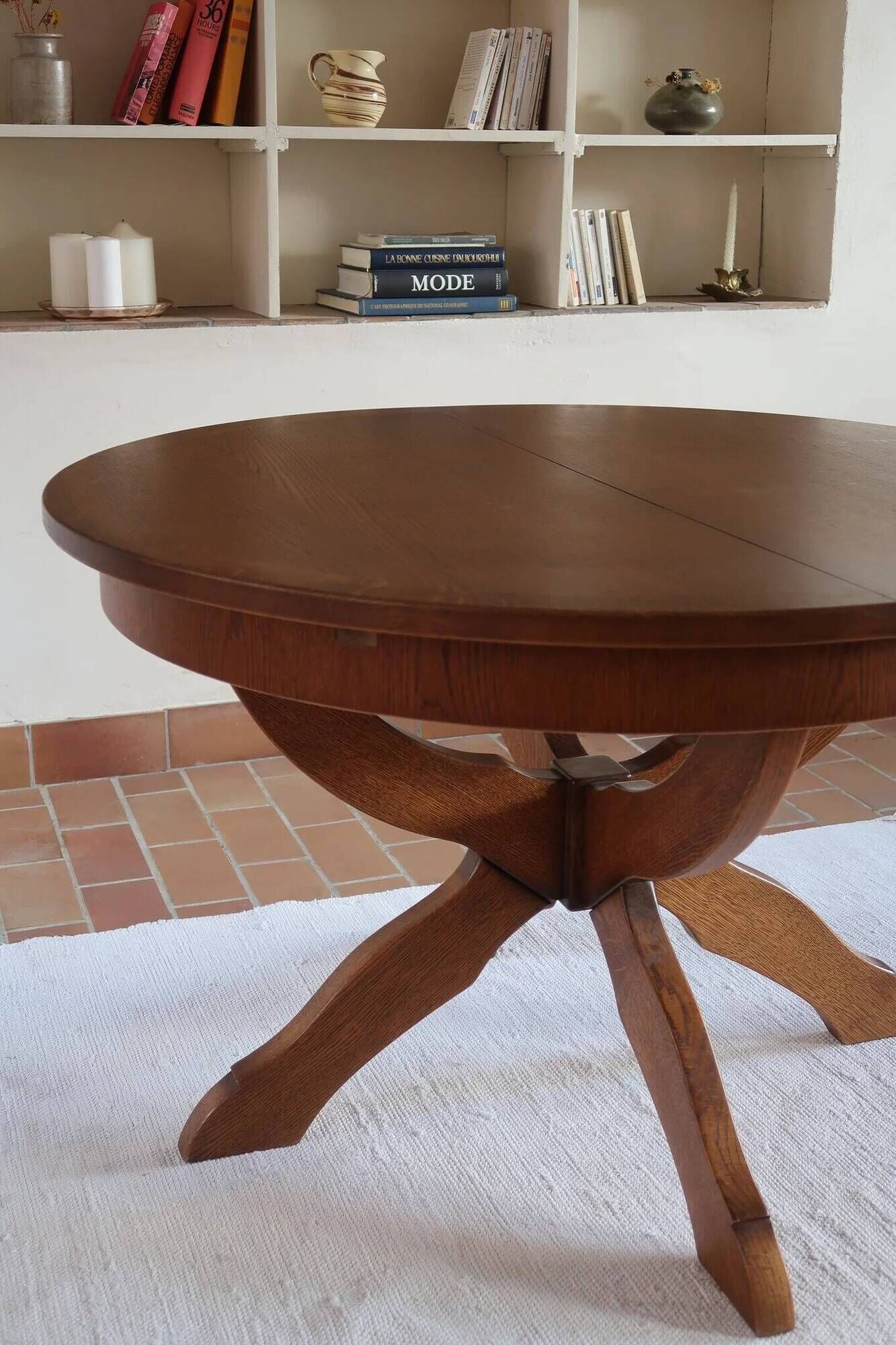 Extendable oak round table, Lübke, Germany 1960s