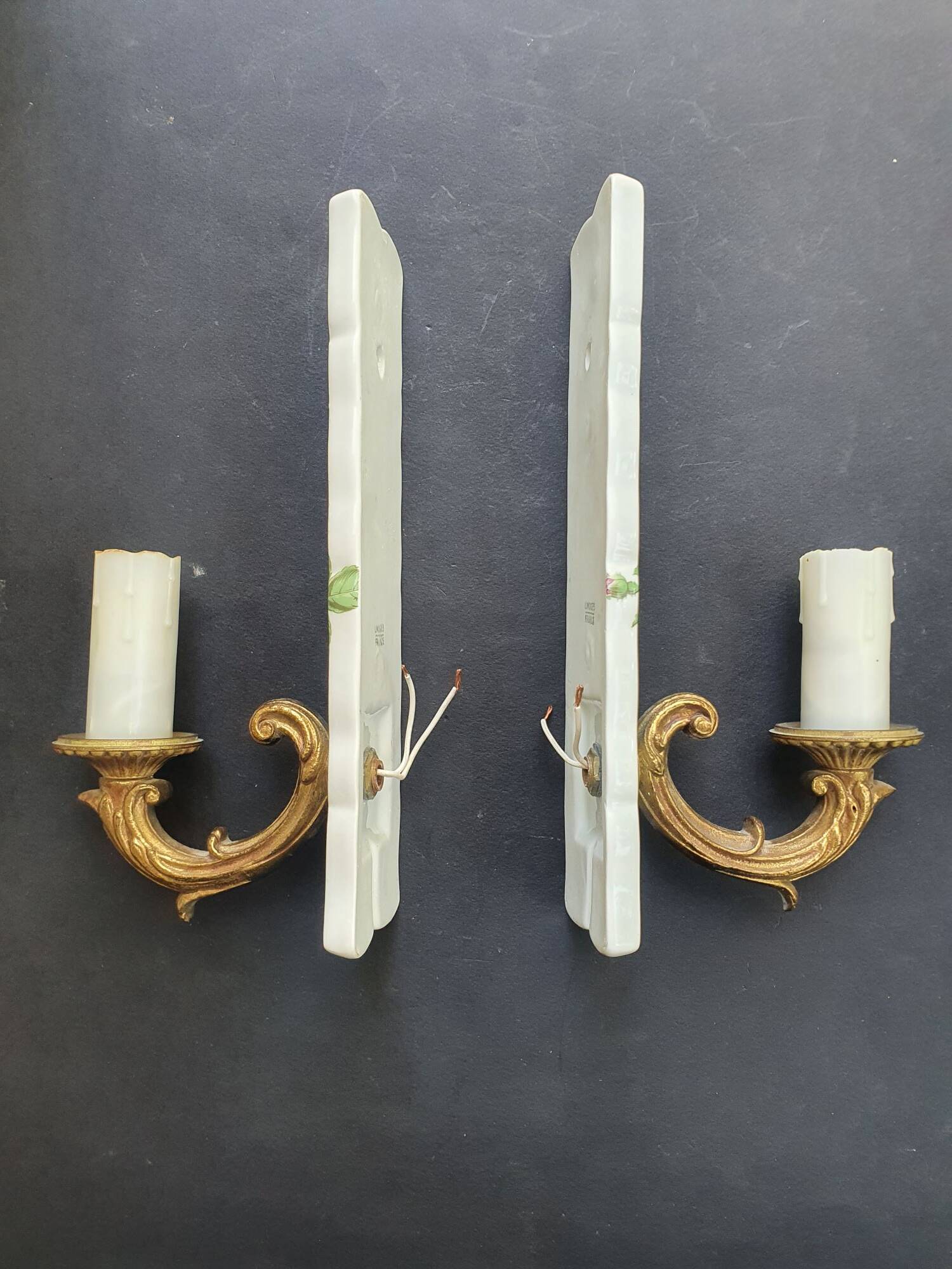 Pair of vintage Limoges ceramic wall sconces
