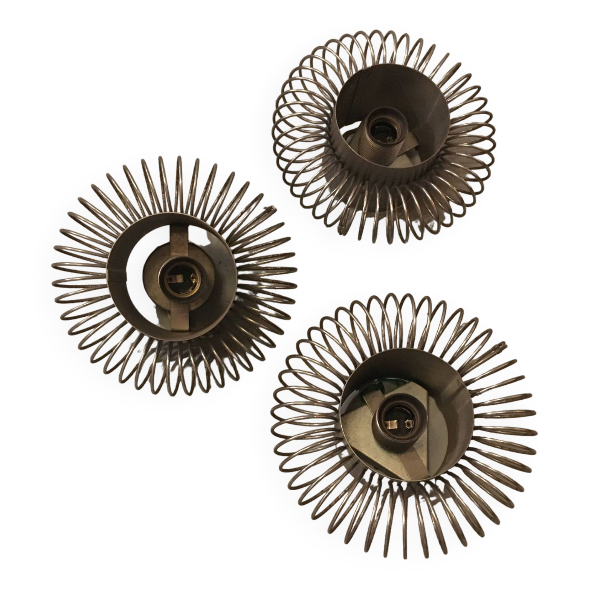 Set of 3 “spring” design wall lights in chrome metal, 1970s, in the spirit of Andrea Lazzari