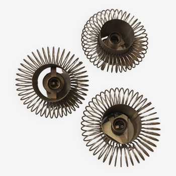 Set of 3 “spring” design wall lights in chrome metal, 1970s, in the spirit of Andrea Lazzari