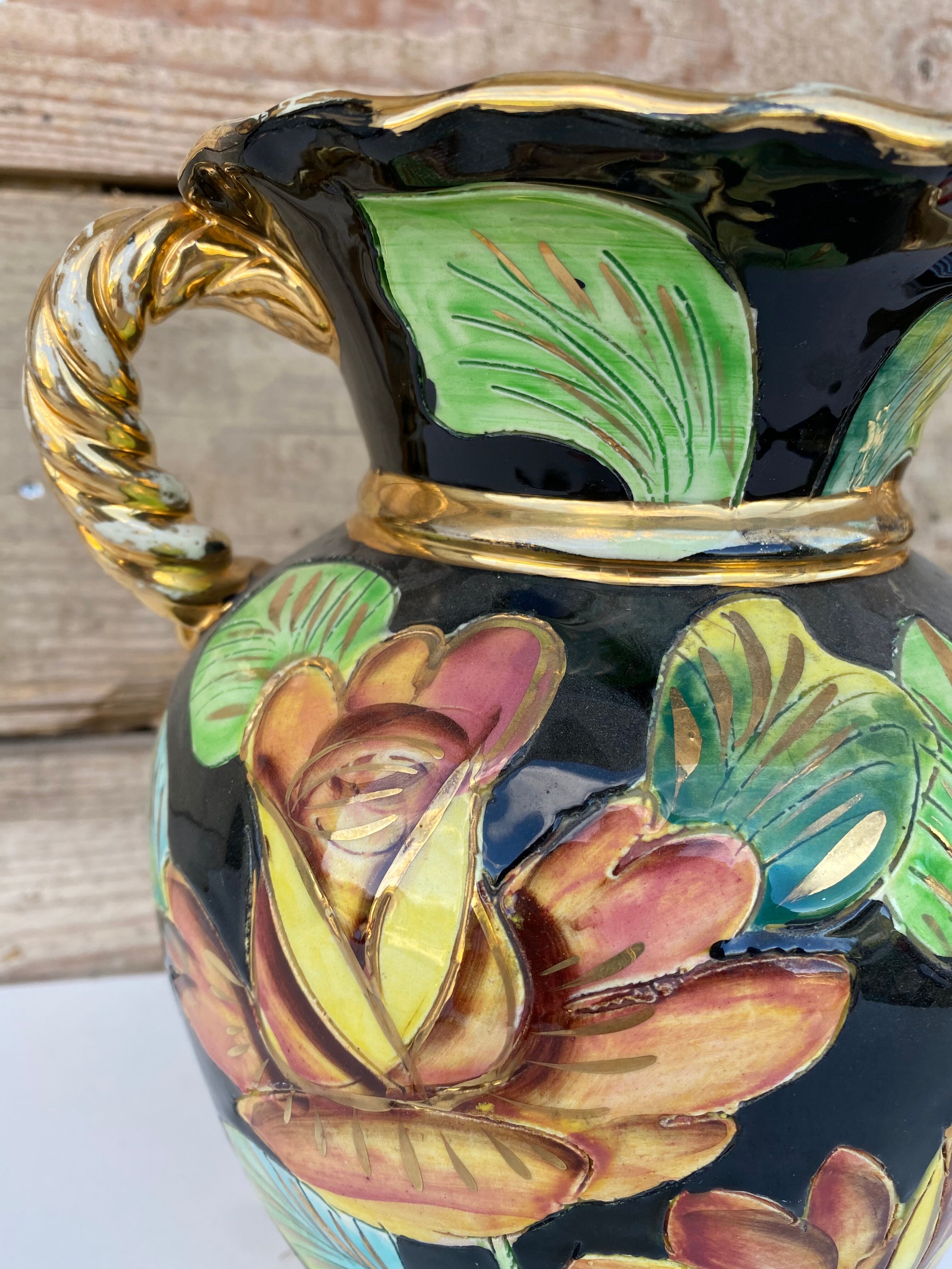 Vintage ceramic vase 1960 Vallauris flowers